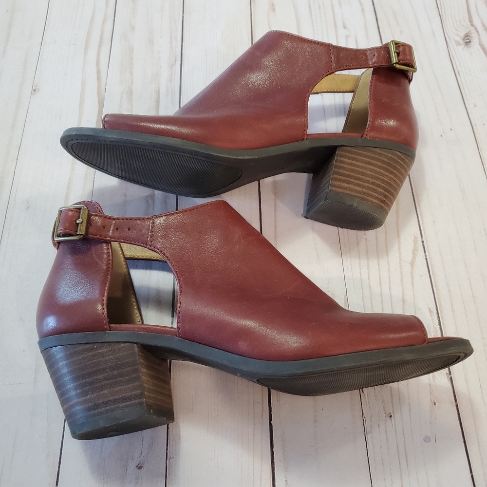 Lucky Brand Burgundy Leather Barimo Open Toe Bootie Size 7.5 - Picture 14 of 16